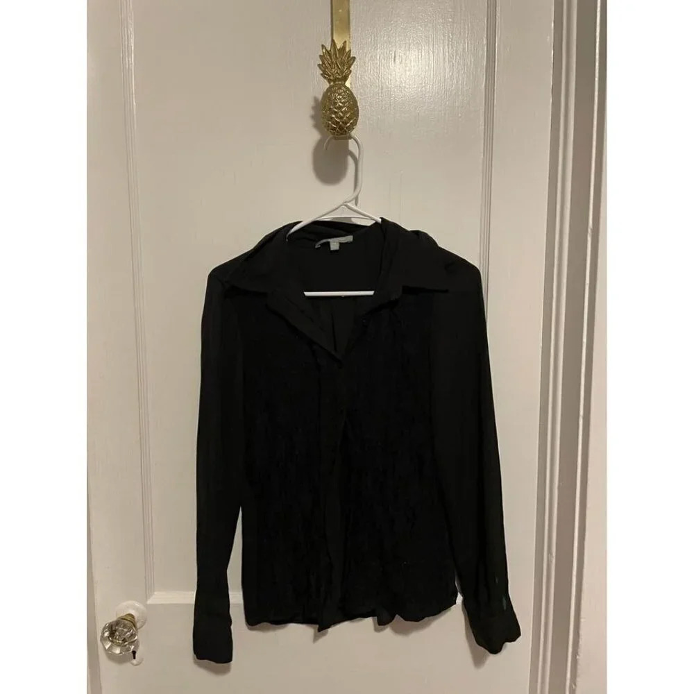 NY Collection Women’s Size Petite Medium Black Lace Blouse